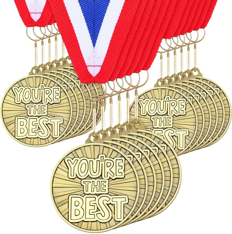 Quelay 30 Pcs 2'' Gold Awards Medals Bulk Winner Medals with Neck Ribbons Encourage Team Participation for Adults Trophy Award Prize Gift Competitions Graduation Party - Image 1